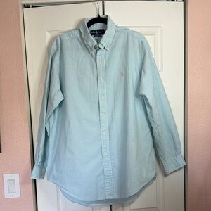 Ralph Lauren Men's Light Blue Pinstripe Seersucker Shirt size L